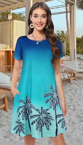 Image of Summer Dresses for Women Casual Tshirt Short Sleeve Floral Sundress Beach Cover Ups with Pockets 2026