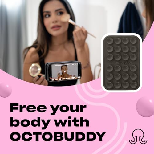 Image of OCTOBUDDY Classic MAX - Silicone Suction Phone Case Adhesive Mount - Hands-Free, Strong Grip Holder for Selfies and Videos - iPhone and Android Compatible - 2.6″ x 3.9″, Black Oyster
