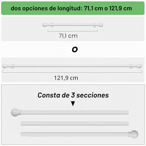 Miniatura 4 de Barra Cortinas Blanca 80-126 Cm Paquete De 2, Juego De Barras De Cortina Ajustables Con Soportes, Barra Decorativa Para Cortinas De 16 Mm De Diámetro Para Salon Sala De Estar Y Dormitorio