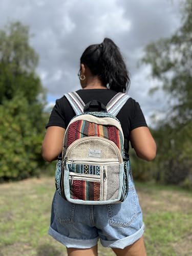 Small 13" hemp and cotton backpack, hippie backpack3