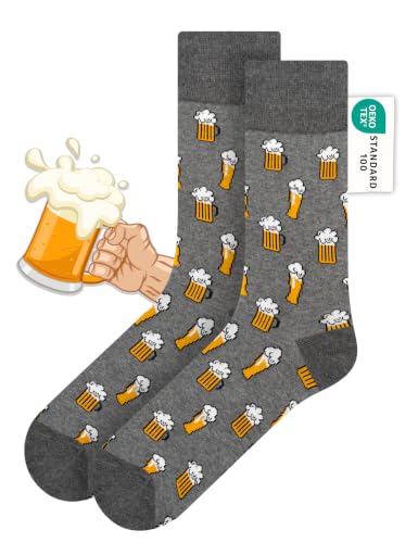 soxo Lustige Socken Herren Bier Geschenke Für Männer Bunte Herrensocken Lustig Socks Men 40-45 Grau