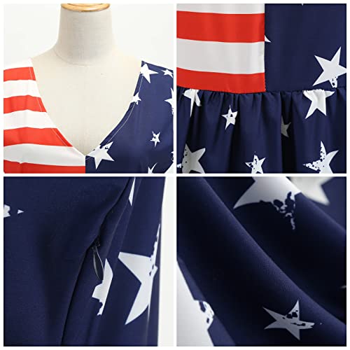 Image of OBEEII Womens 4th of July Dress Retro Spaghetti Strap American Flag Midi Dress Summer Cocktail A-line Swing Dress