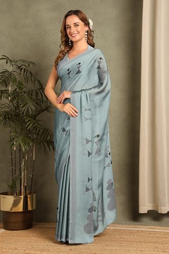 Image of MIRCHI FASHION Women Saree Floral Printed Chiffon | Breathable Lightweight Summer Sari for Office and Daily Use with Unstitched Blouse (Available in 20 Styles)