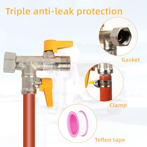 Image of Brass RV Pump Converter Winterizing Part, - RV 3-Way by-Pass RV Winterizing Kit, Design with 59 inch Hose 4 Clamps, (1 /2 inchNPT) Double Shut-off Water System Antifreeze Pump Converter Valve Replacement Kit