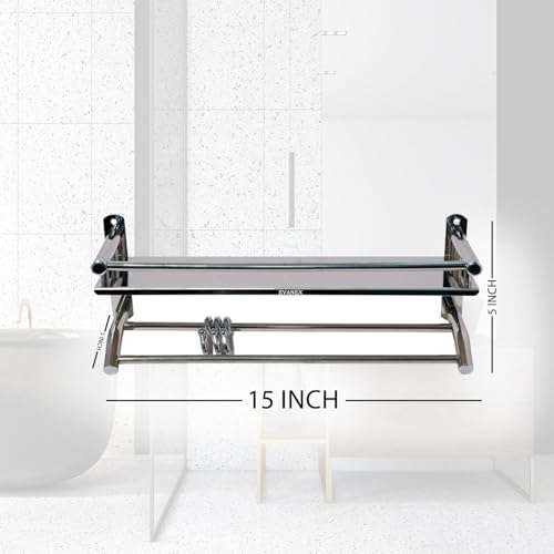 Image of EVANEX 2 Layer Bathroom Shelf | 304 Grade Stainless Steel Wall Mount Bathroom Organizer Rack | Rust Proof Multipurpose Floating Shelf | Wall Shelves | Bathroom Accessories Set