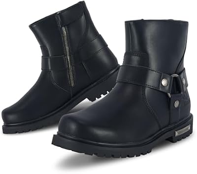 RiderVibe Men's Waterproof PU Leather Motorcycle Boot – Black Zipper Casual Riding Shoes, Low Heel,...