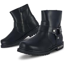 Mens Motorcycle Boot Black Riding Boots for Biker-Waterproof PU Leather Low Heels Zipper Fashion Casual Boots