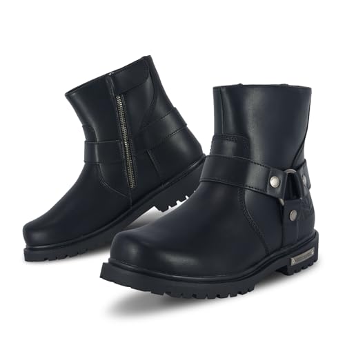 RiderVibe Men's Motorcycle Boot Black Riding Boots for Biker-Waterproof PU Leather Low Heels Zipper Fashion Casual Boots, Size 14