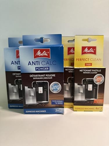 Melitta - Juego de accesorios de limpieza, polvo anticalcáreo y pastillas Perfect Clean para cafeteras espresso