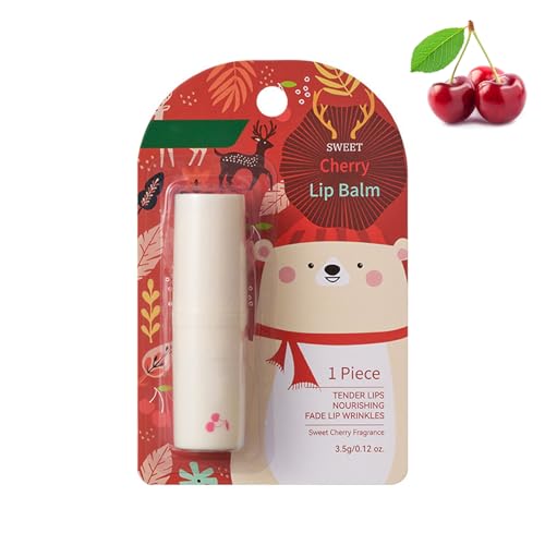 Kit de soin des lèvres de Noël - Baume à lèvres fruité avec vitamine E - Baume à lèvres hydratant contre les lèvres sèches et gercées - Coffret cadeau nourrissant pour femmes et filles (cerise)