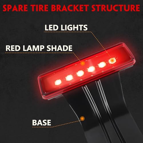 DKMGHT Spare Tire Holder Mounting Bracket Tire Carrier for Jeep Wrangler JK 07-18 with 3rd Third Brake Light Accessories 55397217AJ 68048581AA Aluminum Alloy Carrier Bracket(Red Lens) by DKMGHT - Image 2