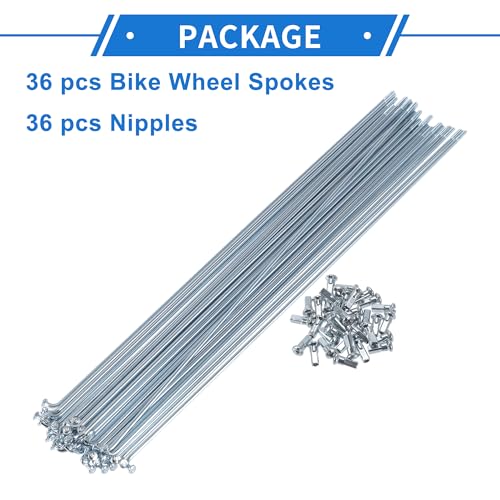 VekAuto 1 Set Bicycle Spokes 12G 290mm Length Bike Wheel Spokes Universal Carbon Steel Galvanized Silver Tone Nipple