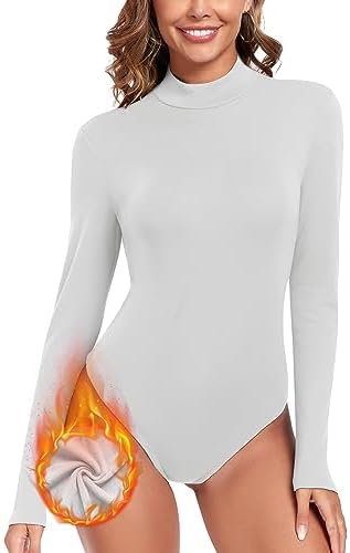 WOWENY Damen Body Langarm mit Stehkragen - Thermo Bodysuit Fleece Oberteile Shirts Rolli Pullover Rollkragen Pulli Für Winter