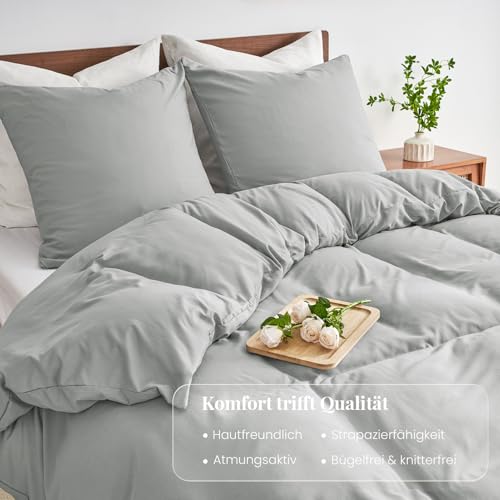 Duvetnova Bettwäsche 135x200 4Teilig Grau ÖKO-TEX Superweich Mikrofaser Bettwäsche-Sets 2 Bettbezüge 135x200 + 2 Kissenbezüge 80x80 - alle… – Ansicht 3