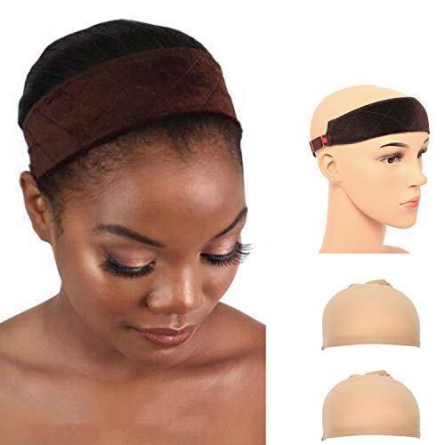 Breathable Wig Grip Band - Adjustable To Fit Your Head - 2020 Upgrade Comfort Elastic Velvet - Non-Slip Lightweight Material for All Day Wear. Keep Wig Comfortably Secured Place -With 2Pcs Wig Cap