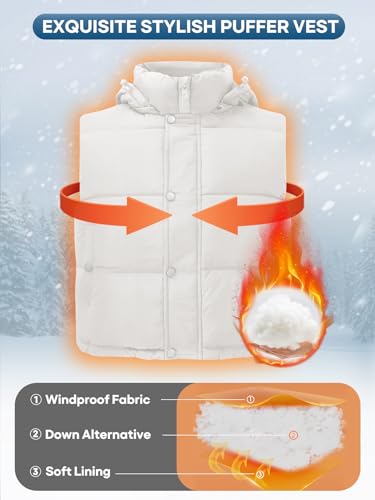 Women's Puffer Vest Hooded Button Down Zip Up Winter Outerwear Vests with Pockets2