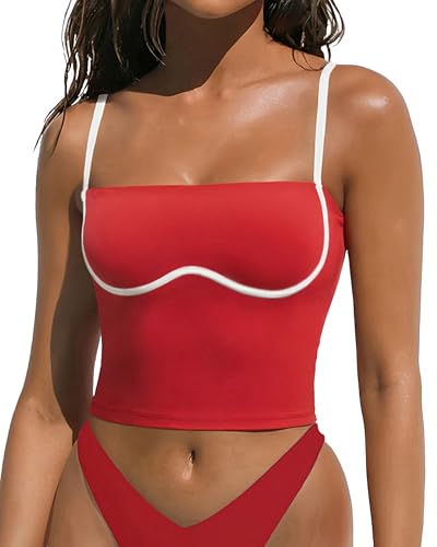 OMKAGI Womens Workout Tank Tops Adjustable Strap Longline Sports Bra Padded Sleeveless Top(L,279-Red)