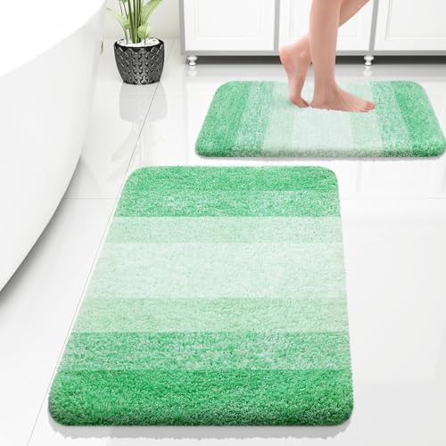 OLANLY Ombre Bath Mat and Bathroom Rugs Sets 2 Piece, Bath Mat Size 24x16 and Bathroom Rug Set Size 24x16+30x20 in Green, 3 Item Bundle image 5