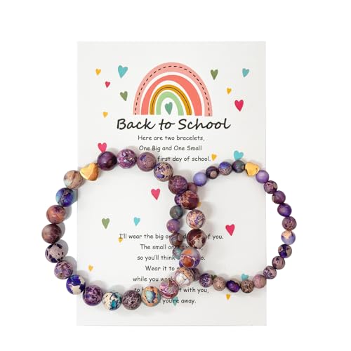 Back to School Bracelets for Mother Daughter Matching Heart Mommy and Me Wish Strings Bracelet Set First Day of School Gifts
