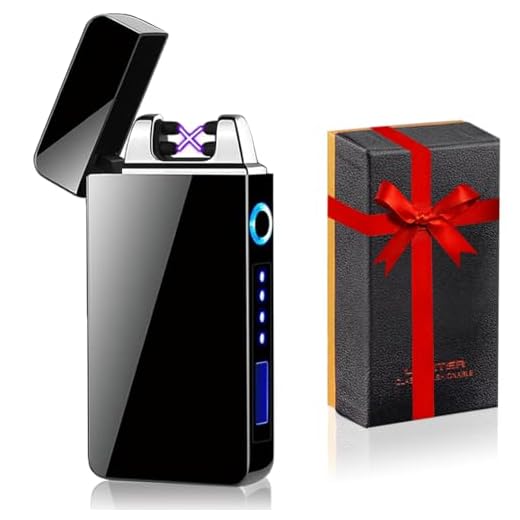 ASANMU Briquet Électrique, USB Briquet Electrique Rechargeable Coupe-Vent Double Arc et Indicateur Puissance Commande Tactile Noir Briquet pour Bougie Barbecue Cadeau de Saint Valentin pour Homme Papa