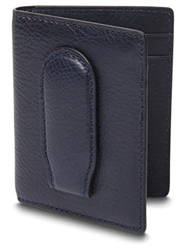 Bosca Navayo Leather Money Clip Wallet for Men - Bifold Front Pocket Design - 4 Card Pockets, Magnetic Money Clip - Handmade in Italian Tuscany Factory - Compact 4
