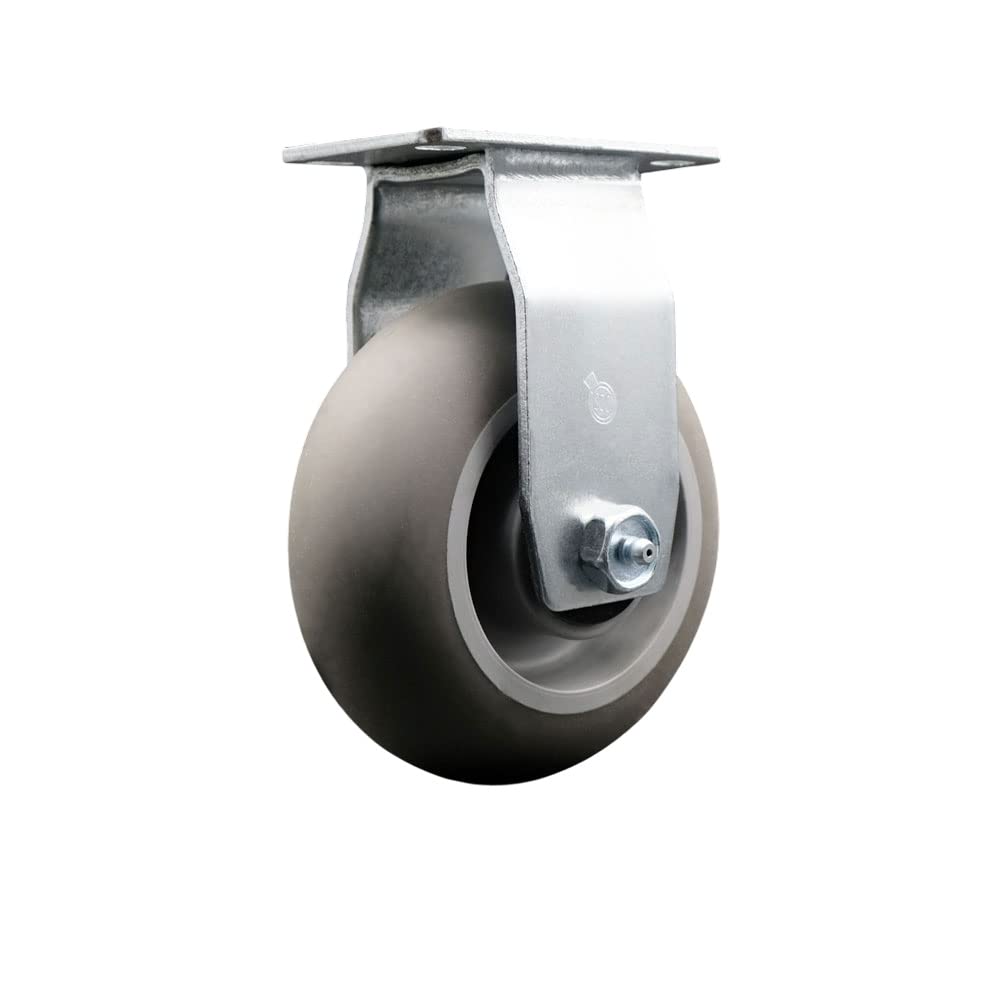 Rigid Top Plate Caster – Gray 5 Inch by 2 Inch Thermoplastic Rubber Donut Tread Wheel – Roller Bearing – 450 lbs. Capacity Per Caster – Service Caster Brand