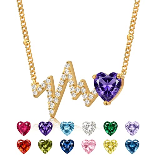 Helirose Heart Necklace for Women, Gold Necklace 18K Gold Plated, Dainty Romantic Heart Pendant, Hypoallergenic Jewelry, Birthday Gifts for Women, Mothers Day Gifts, Gift Box & Message Card (Purple)