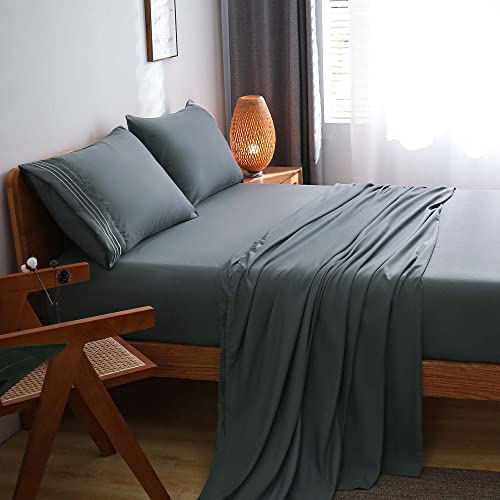 Bondiance Bed Sheet Set - 4 Piece Twin Bedding Set, Brushed Microfiber 1800 Thread Count Sheets - Super Soft Breathable & Cooling Twin Bed Set - 15-Inch Deep Pocket Twin Sheet Setï¼ˆTwin, Dark Greyï¼‰