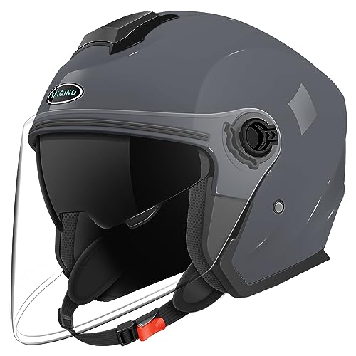 Motorcycle Open Face Helmet DOT Approved Large Grey