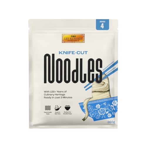 Lee Kum Kee Knife-Cut Noodles 360 g Pack of 1 Ready in 5 Minutes Handmade-Style Semi-Dried Asian Wheat Noodles Thick and Chewy Texture Great for Stir Fry and Soup