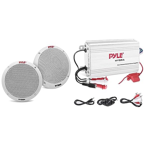 Image of Pyle 6.5 Inch Dual Marine Speakers - 2 Way Waterproof and Weather Resistant Outdoor Stereo Sound System Bundle with 400 Watt 4 Channel Micro Amplifier