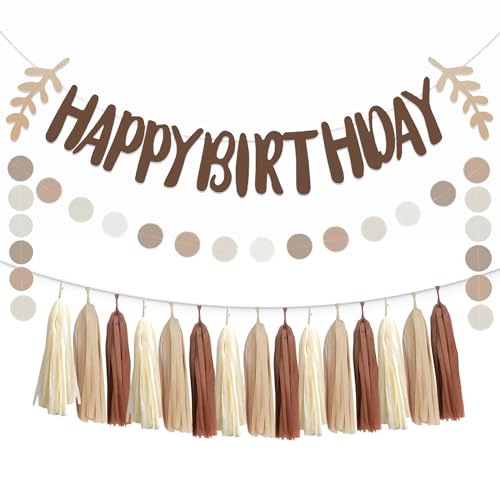 17PCS Brown Tan Neutral Bithday Sign Banner Beige Cream Nude Part...