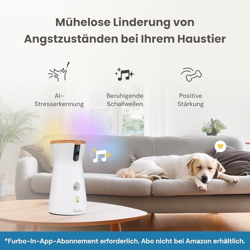 Furbo 360° Hundekamera mit Heimsicherheits-Paket [Premium MIT ABO]: Intelligente Kamera mit App für Hund & Heim, Rotierende 360° Sicht, Farbnachtsicht, Tracking, Leckerliwurf, Bell-Alarm, Smart Alerts