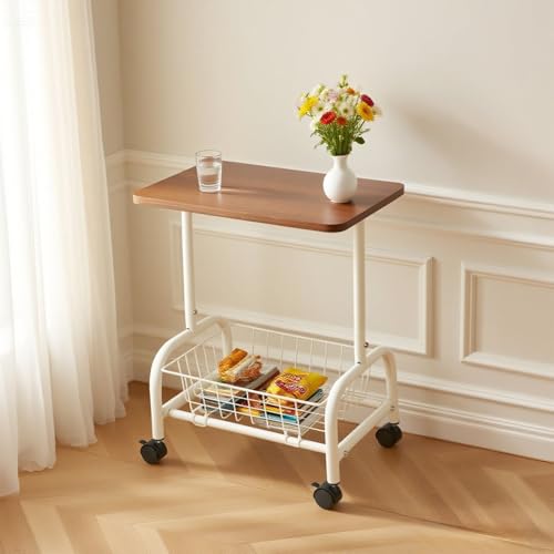 NAYIV キッチンワゴン木製 オープンラック 物置棚 木製 プリンター台 48x35x54cm サイドワゴン キャスター付き ソファテーブル 多機能トロリー ダブルストレージ 可動式 キャスター付き 360度の回転