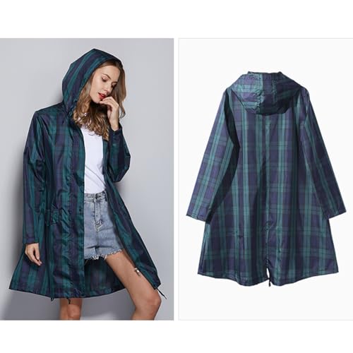 Womens Raincoat Plaid Long Waterproof Rain Jacket Coat Hiking Windbreaker Travel Outdoor Wind And Rain Poncho3
