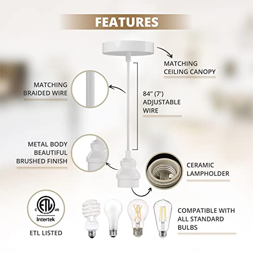 Ella Gancz Diy White Mini Pendant Hanging Light Kit-Use With Or Without Shade (Not Inluded)-Etl Listed Ceramic Lamp E26 E27-Matching Canopy And Adjustable Cord-For Kitchen Island Bar Entry Foyer #TOP2