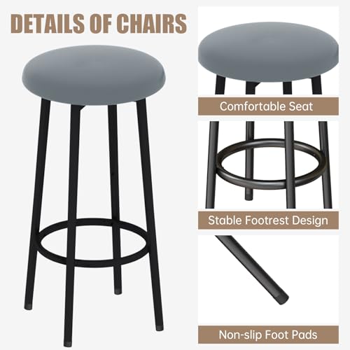 AWQM Kitchen Island with Seating & Storage Shelf, Modern Bar Table and Chairs Set for 2, Wooden Island Table for Kitchen, Dining Table Set for Small Space, Grey