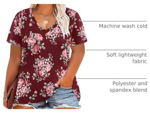 Image of RITERA Women Plus Size Tops Tie Dye V Neck Shirt Floral Camo Summer Short Sleeve Tunic Oversized Ladies Blouse XL-5XL