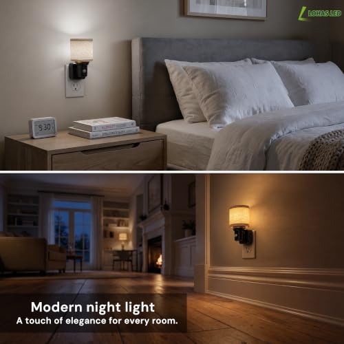 Image of L LOHAS LED Night Lights Plug into Wall,Linen Fabric Cylinder Night Light