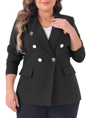 Agnes Orinda Plus Size Blazers for Women Notch Lapel Double Breasted Long Sleeve Office Work Blazer 4X Black