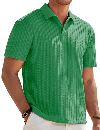 Image of JMIERR Mens Casual Polo Shirt Summer Short Sleeve Vacation Button Beach Knit Stretchy Golf Shirts