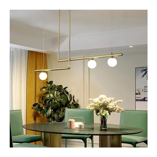 Luminaire suspendu linéaire pour éclairer un îlot sombre avec un lustre globe en verre
