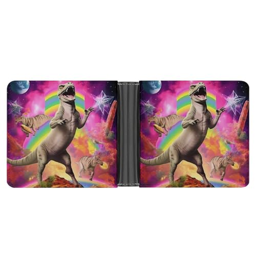 Dinosaur Love Pizza Galaxy Space Funny Men's Slim Bifold Wallet with Multiple Card Slots Front Pocket Purse
