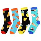 Kids Boys Girls Novelty Crew Socks, 4 Pack Funny Crazy Cotton Socks for Kids, Cute Food Cartoon Casu