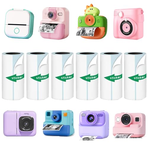 Image of White Sticker Paper Refill Compatible with ESOXOFFORE & P02 P01 K23 Kids Cameras & Most Kids Cameras, Compatible with NADAIIN D20 D21 Phomemo Memoking T02 M02 Q02E Paper, 6 Rolls (53MM*.3.5M /Roll)