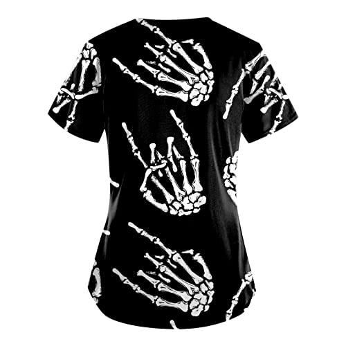 OIOLOYJM Printed Scrub Tops Women Short Sleeve V Neck Plus Size Scrubs for Womens Nursing Uniforms Shirts with Pockets