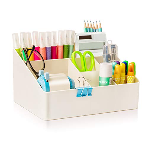 JUPAI Desktop Organizer Box, Organizer Bin for Cosmetic, Storage box for Office Supplies, Remote Control Holder, Lattice,White