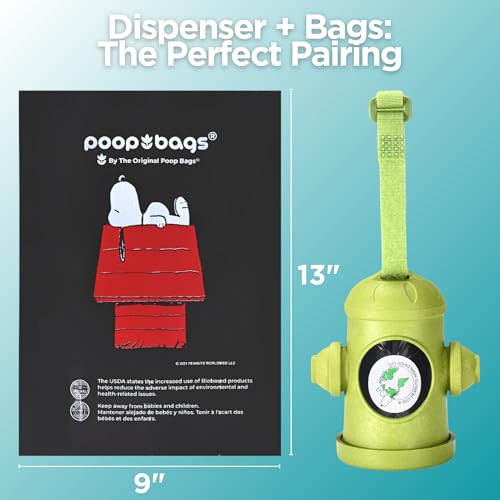 Image of The Original Poop Bags Peanuts Snoopy Dispenser with Leash Clip, Including 15 Count USDA Certified 38% Biobased, Unscented Pet Waste Bags