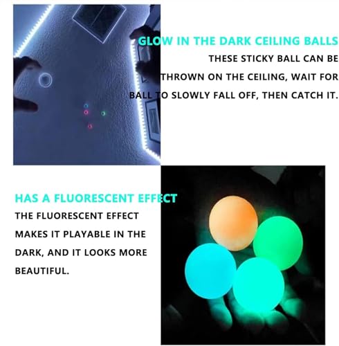 Glows in The Dark Sticky Balls, Bounce Back to You, Glow in The Dark Sticky Balls That Stick to The Ceiling, Sticky Glows Stress Balls Fidget Toys, Stress Balls for Kids and Adults (4Pcs)