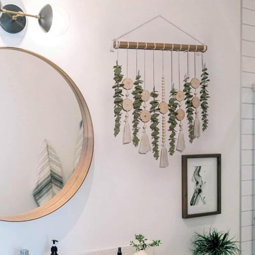 Macramé d'eucalyptus durable et perles en bois mural